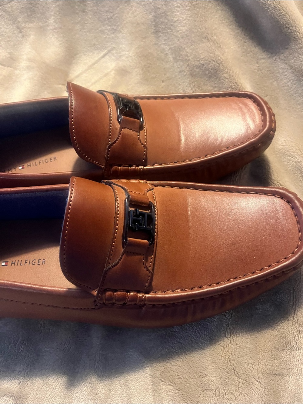 Tommy Hilfiger Tan Leather Slip-On Driving Loafers